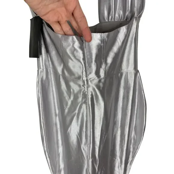 Retrofete Charity Gown Maxi Halter Party Formal Gala Prom Classy Guest Silver S